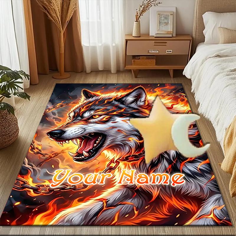 1PC Custom Name Wolf Art Theme Floor Mat Ideal for Living Room, Game Rooms, Office, Bedroom, Floor Mat Playful Design