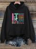 Women'S Casual Alphabet Print Hoodie, Polyester 100% Knit Fabric, Slight Stretch Pullover with Pocket, Fall/Winter Fashion Hooded