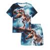 Детский комплект из 2 предметов с 3D-цифровой печатью на динозавре, модная футболка с коротким рукавом, шорты, топ с круглым вырезом, летняя спортивная одежда