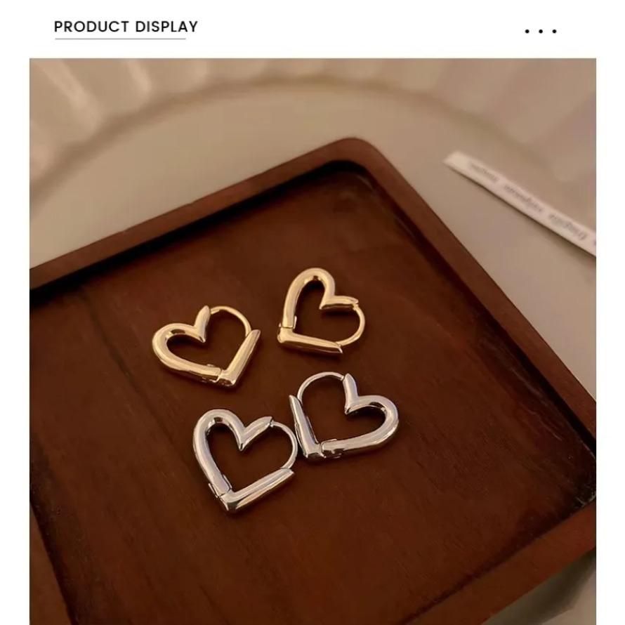 1 пара простых сережек-колец с полым сердцем серебристого цвета для женщин, модный кафф для ушей нового бренда, пирсинг, винтажные серьги, подарок