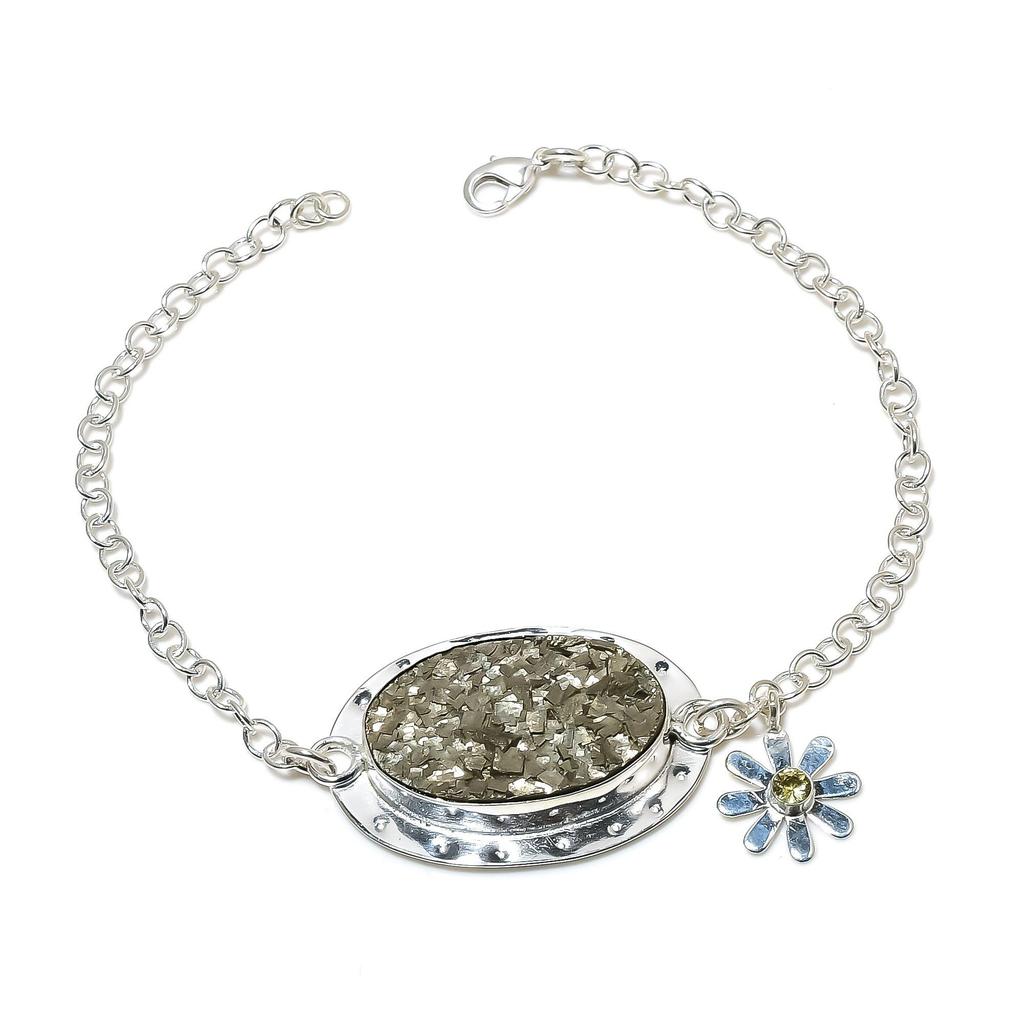 Браслет из натурального пирита и друзы из серебра 925 пробы, браслет из цитрина для жены, браслет унисекс, подарок на День благодарения