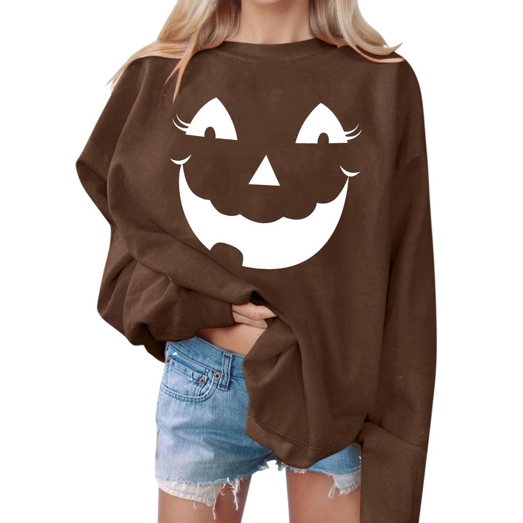 Women's Casual Fashion Halloween Print Long Sleeve O-Neck Sweatshirts Pullover Top