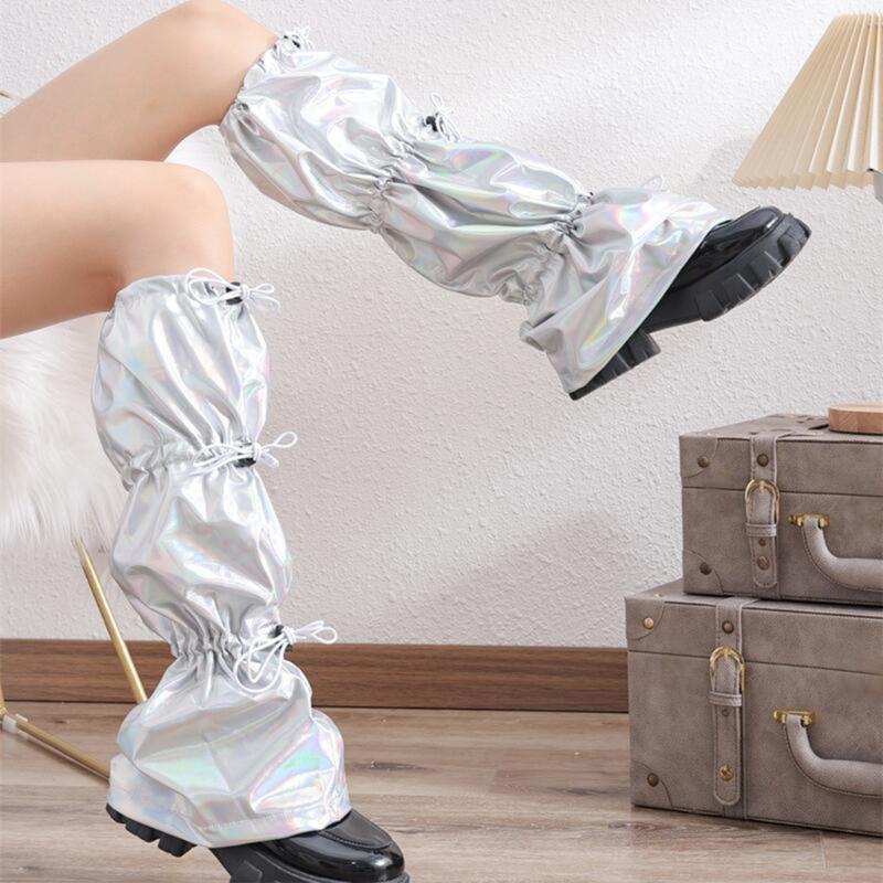 Japanese Women Sweet Girl Leg Warmer Long Socks Harajuku Punk Drawstring Holographic Leg Cover with Adjustable Length