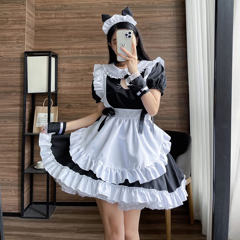 YUEEI Maid Cat Open Halloween Lolita Short Set Costume, Design, Chest, Lace, Cosplay, Costume, Dress, Sleeves, Cute, Party, Event, Costume, Headband,