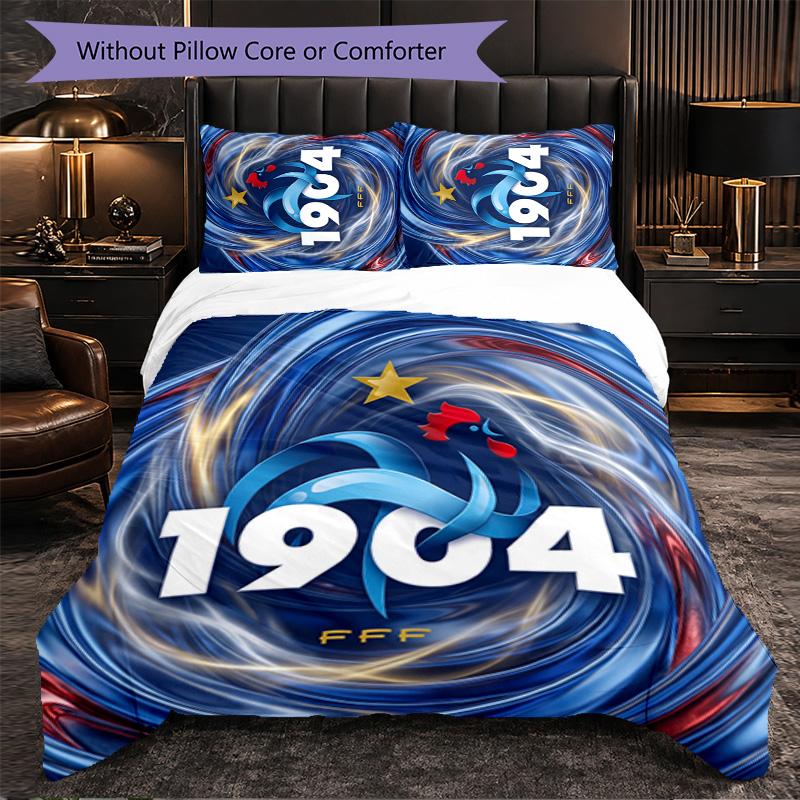 France Football Pattern 3 Pieces Bedding Set Soft Microfiber Duvet Cover with Pillow Cases for Bedroom