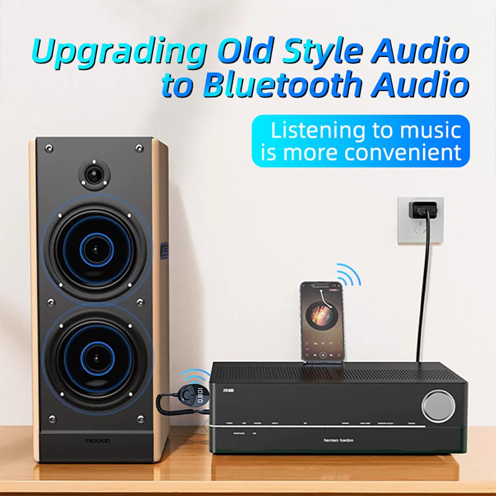 Bluetooth 5.3 Wireless Car FM Transmitter Aux Adapter USB To 3.5mm Jack Audio Music Mic Handsfree Adapter for Car Speaker