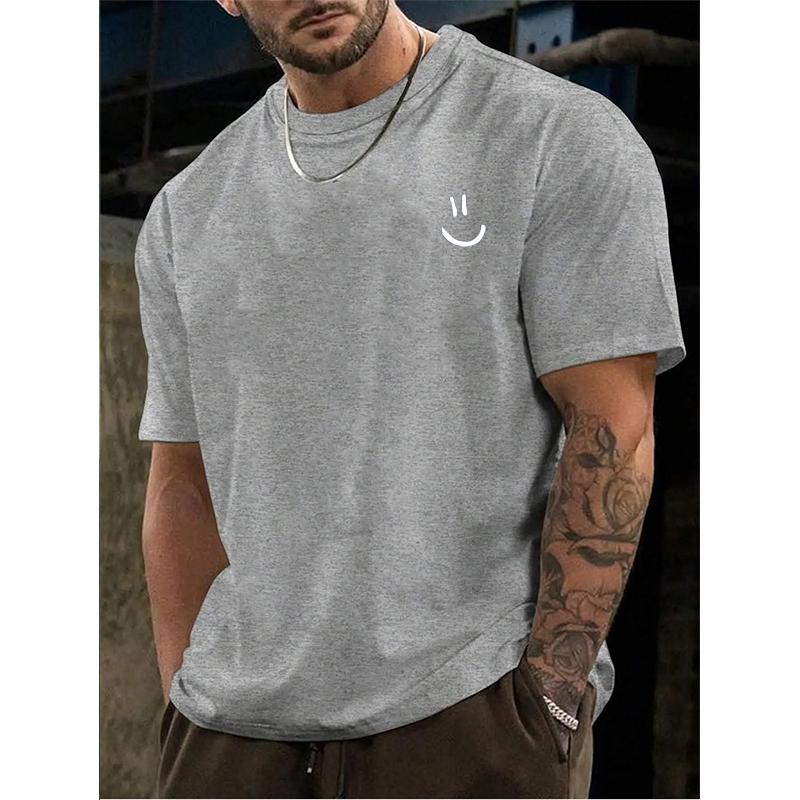Funny Smily Face Print Tshirt Men Summer Casual Round Neck Short Sleeve Clothes Harajuku Unisex Cotton Tee Streetwear Tops