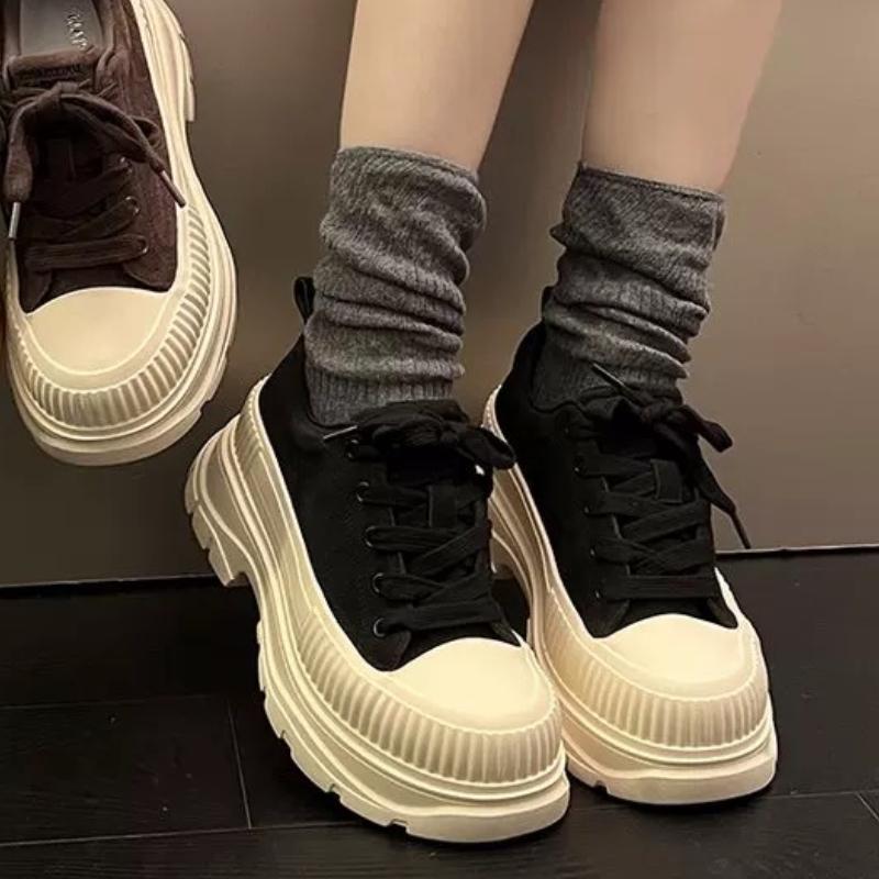 Модная осень, новые модные милые дизайнерские туфли с круглым носком из парусины для женщин, удобные повседневные универсальные женские туфли из вулканизированной стали