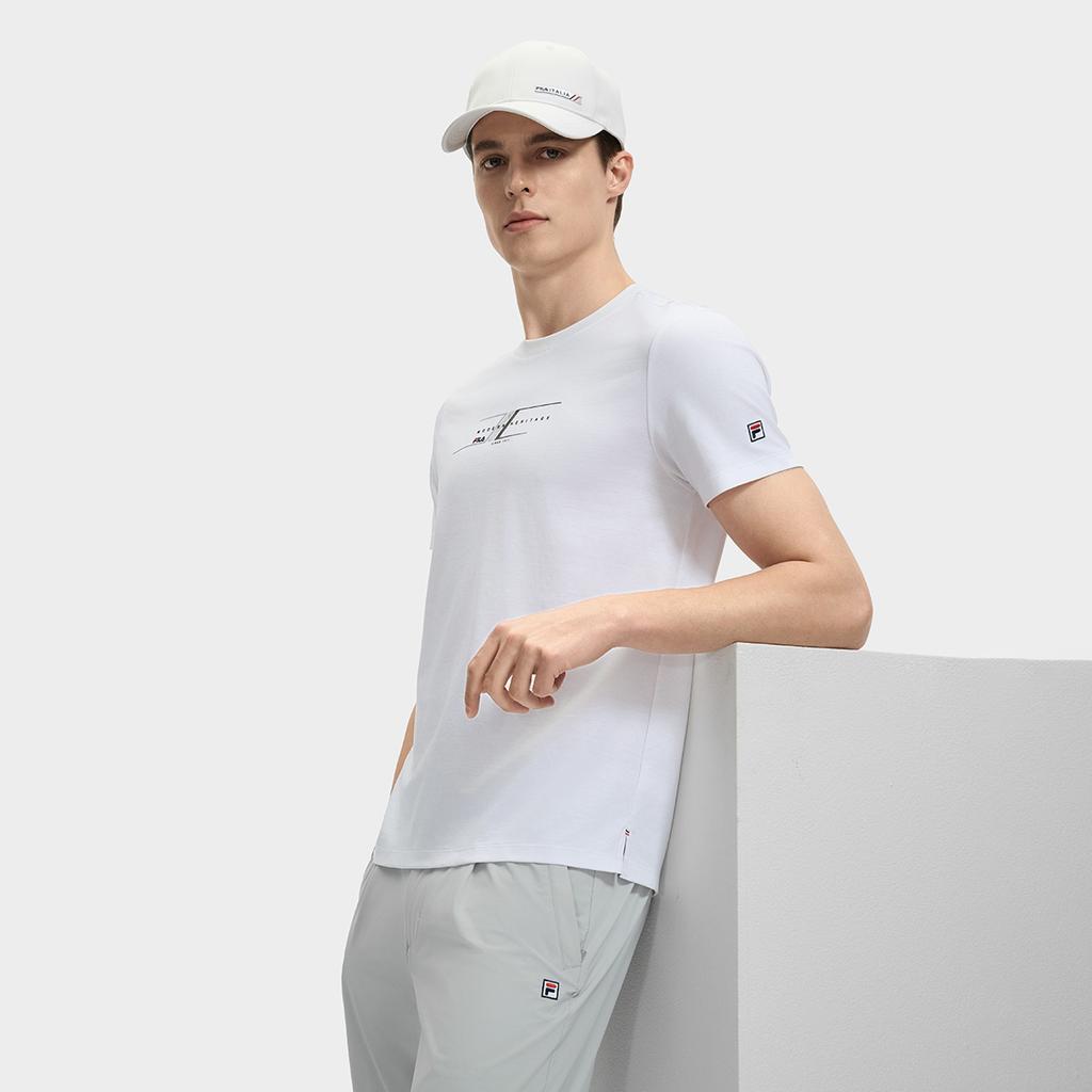 Fila Современное наследие Повседневная дышащая футболка с коротким рукавом Мужские топы Стандартный-Белый F11M431103FWT