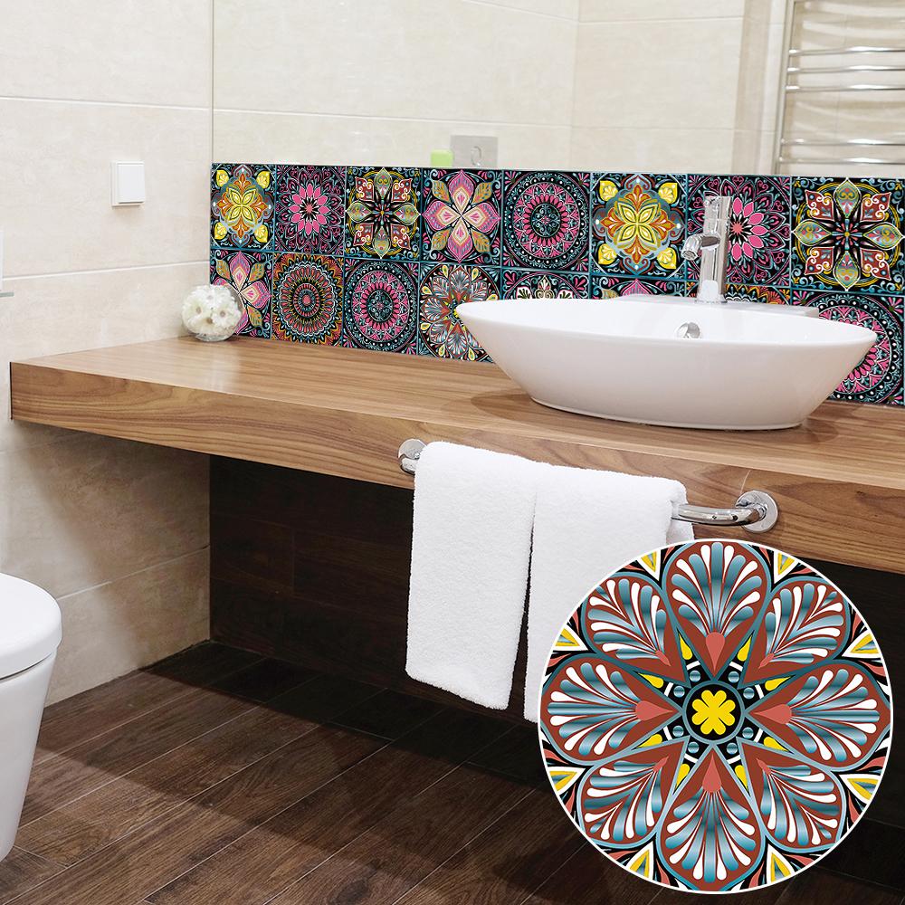Мандала Стиль Красочная Плитка Наклейка На Стену Кухня Фартук Шкаф Ванная Комната Ремонт Peel & Stick Водонепроницаемая Художественная Наклейка на Стену