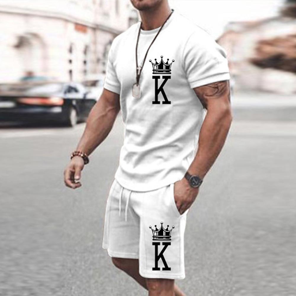Men's Summer Leisure Sports Running Set Oversized Men's Refreshing Top Y2K Style Printed 3D Poker Pattern Fashion Set