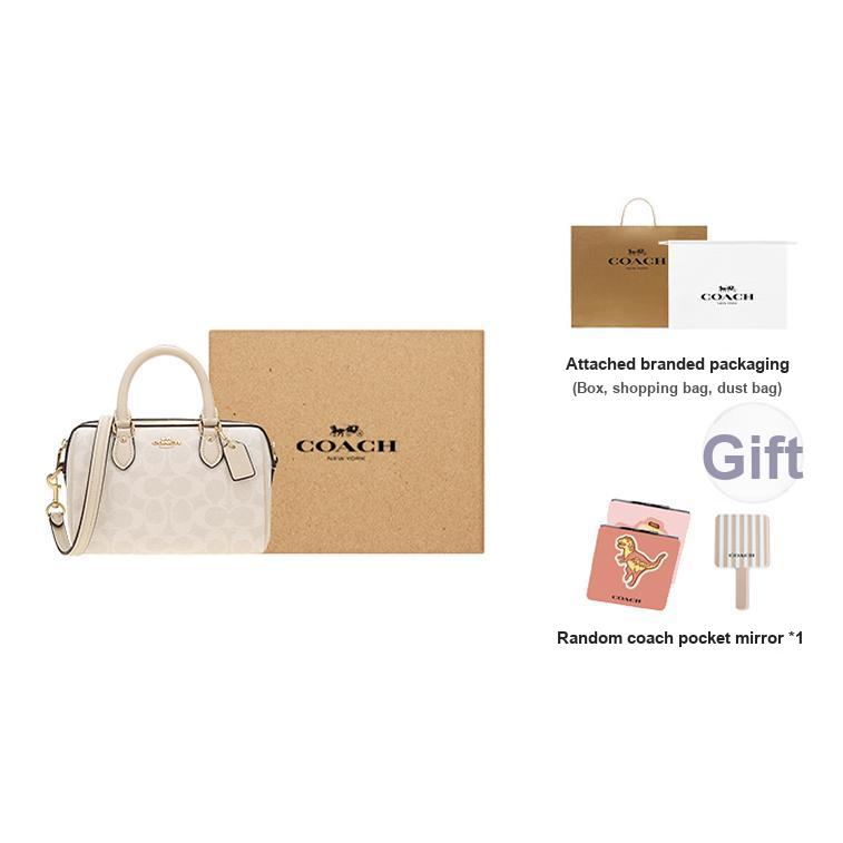 Coach Rowan 18 Classic Logo Print Coated Canvas Shoulder Tote Bag Small Women bags Gold White CW329-IMXU5