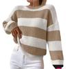 Женский повседневный полосатый свитер с длинными рукавами, пуловер с круглым вырезом, топ-свитер