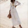 Women's Summer Vintage Fringe Lace Splicing Casual Holiday Beach Long Dresses