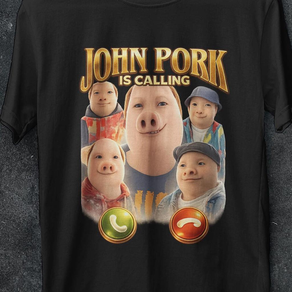 Футболка John Pork Is Calling, джон порк звонит, смешные футболки с мемами, футболка с юмором для взрослых, винтажная футболка с мемом, футболка brainrot, подарок для нее