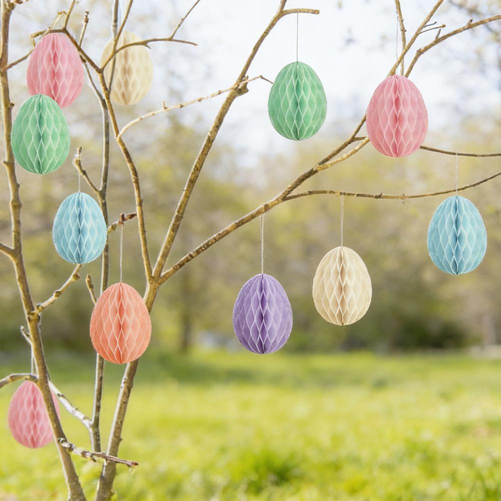 6 Pcs Paper Easter Egg Ornaments Easter Egg Paper Ornaments 3D Colorful Honeycomb Easter Egg Ball Ornament Tree Decoration