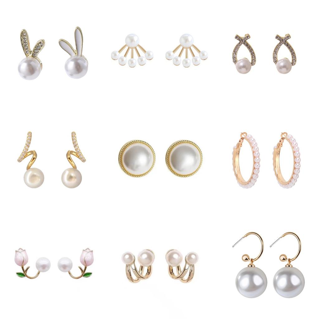 Heart Round Imitation Pearl Butterfly Leaf Tulip Flower Drop Earrings Women Wedding Geometry Jewelry Trend Creative Accessories