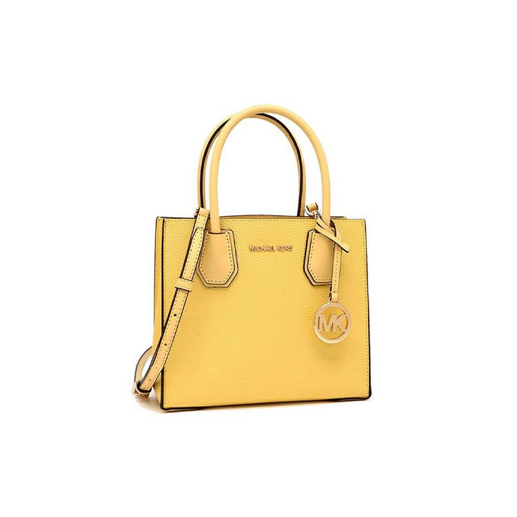 Michael Kors MK Mercer Однотонная Сумка-тоут Женская Желтая с Логотипом и Текстурой Личи на Молнии Кожаная 35S1GM9M2L-DAFFODIL
