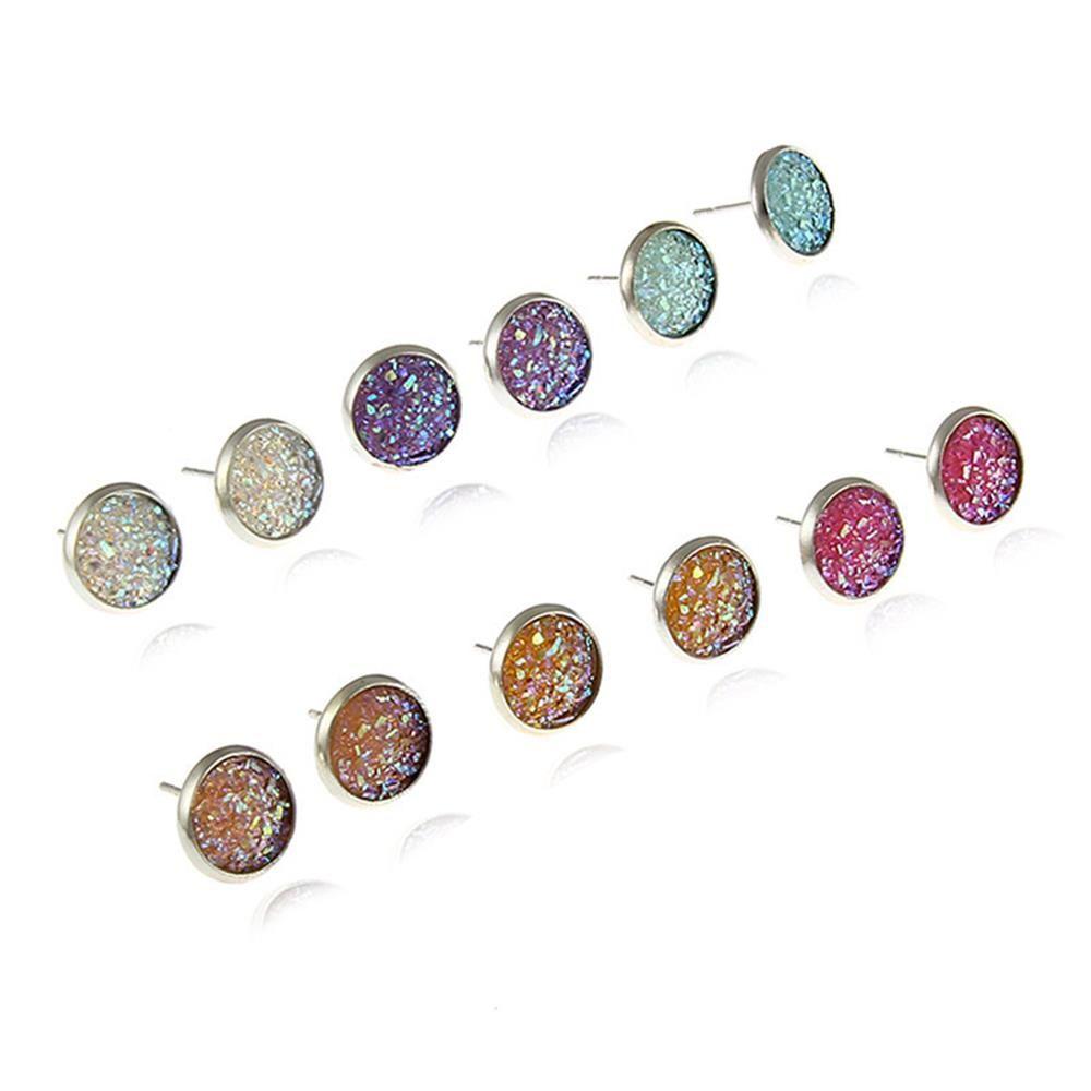 6Pairs/Set Party Natural Stone Amethyst Quartz Ear Stud Jewelry Durzy Earrings Crystal