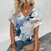 Summer New 3D Printe T-shirt Women's V-neck Top Summer Daily  Short-sleeved White Comfortable Street T-shirt