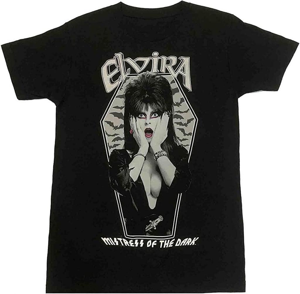 Elvira Bats Coffin Mistress of Dark Horror Gothic T Shirt Black