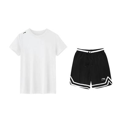 Li-Ning Универсальный Удобный Свободный С коротким рукавом Модный Простой Повседневный Спортивный костюм Комплекты Унисекс ATSV597-1+YAPV001-1