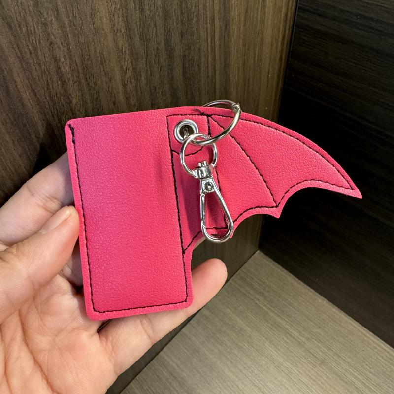 Bat Lip Balm Holder Lighter Case Keychain Pu Leather Wing Design Punk Style Pendant Accessories Lighter Protective Leather Case