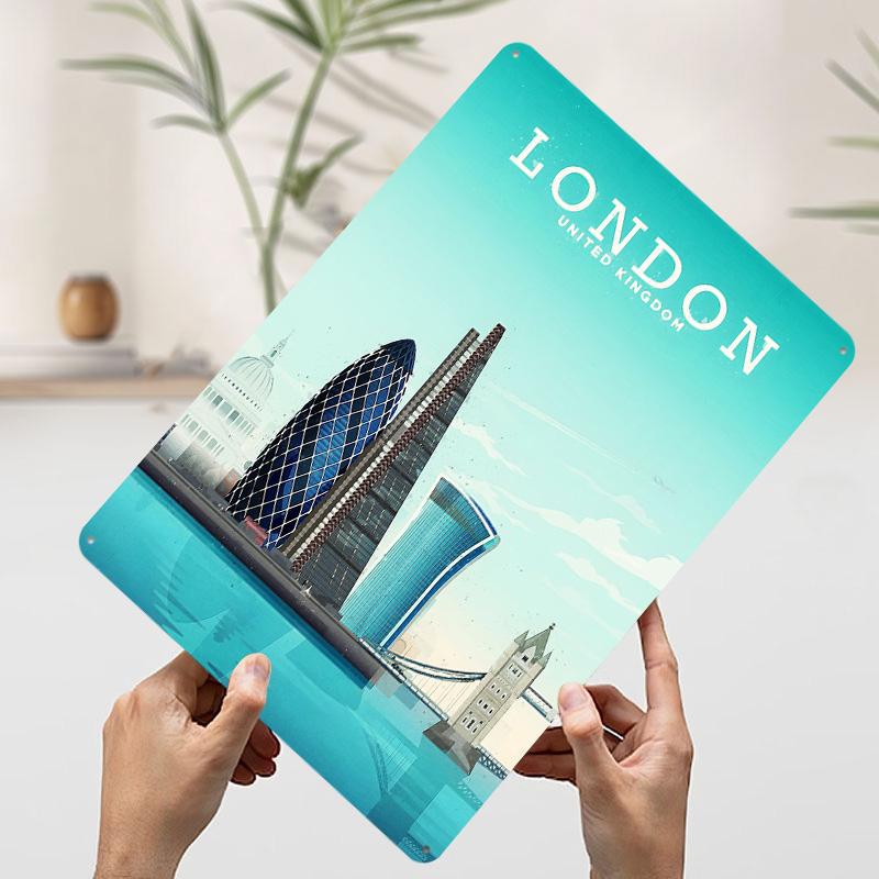 London Travel Metal Poster Custom Wall Art Retro Vintage Tinplate Signs for Man Cave Gaming Room Decoration Cozy Bathroom Decor