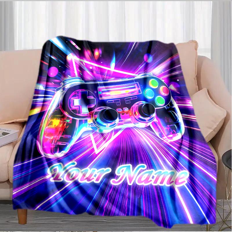 1PC Custom Name Neon Lights flannel blanket versatile, all-season throw suitable for the living room, bedroom, camping, travel, and gift