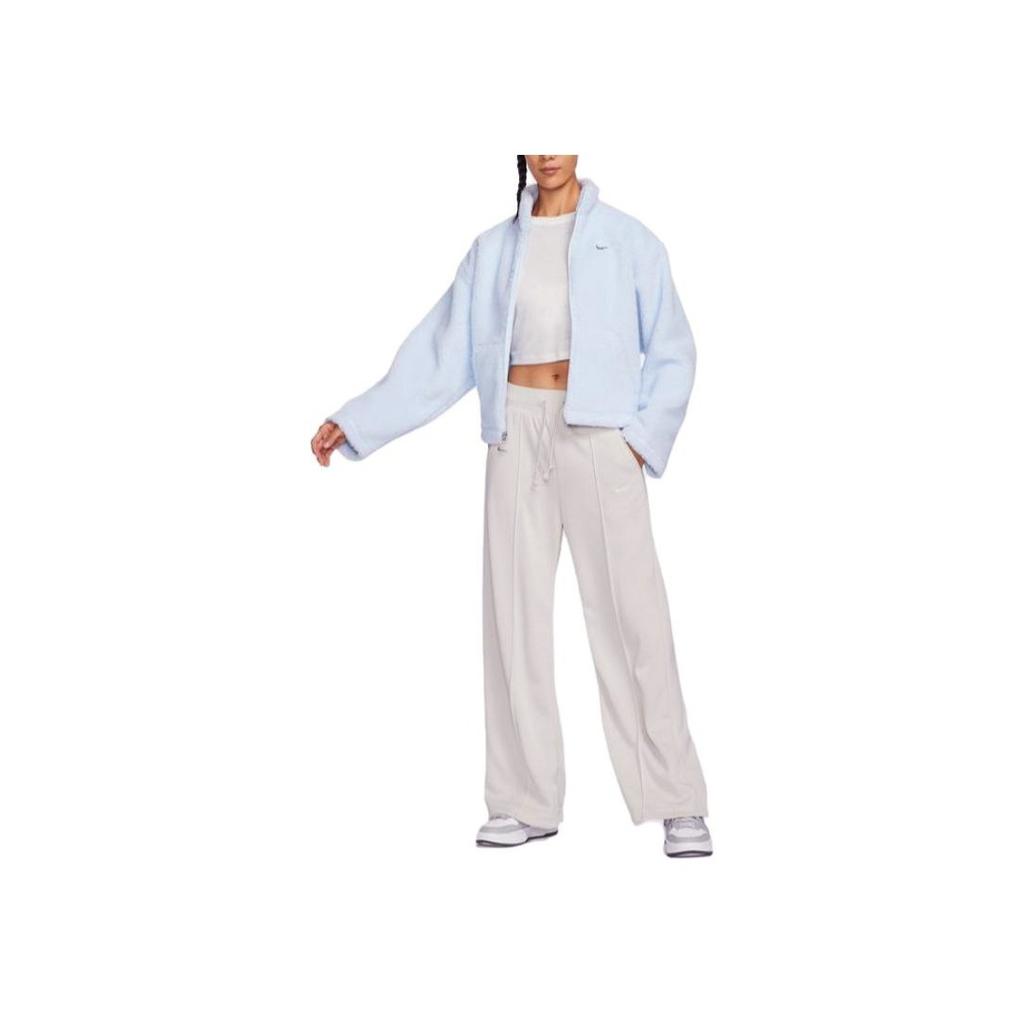 Nike Solid Color Stand Collar Zip Casual Loose Fit Thick Fleece Jacket Women Jacket Purple Blue FV4009-423