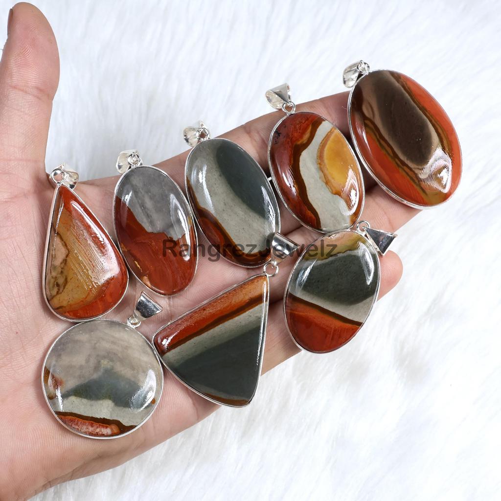 Polychrome Jasper Pendant Sterling Silver Pendant Bezel Pendant Natural Polychrome Pendant Necklace Mix Shape Polychrome Jasper Jewelry