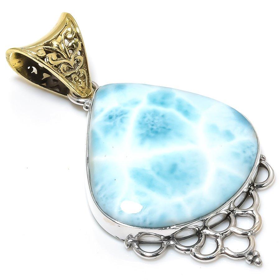 Подвеска из стерлингового серебра 925 пробы с драгоценным камнем Natural Republic Larimar 2,50 дюйма O4M41