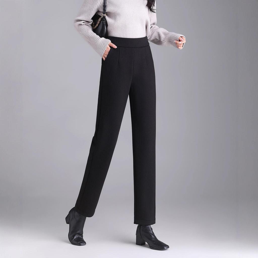 Women's High-Waisted Wool Cigarette Pants - Autumn/Winter, Warm, Versatile, Casual, Plus Velvet & Thickened.