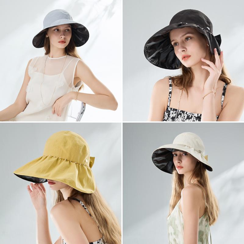 ELLE [Temperament Sunscreen] Fisherman's Hat Summer Black Rubber Sunshade Large brim UV resistant Half Air Top Fashion Hat