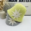 Handmade crochet knitted bucket hat women's spring and summer breathable sunscreen flower bucket hat showing face small versatile sun hat