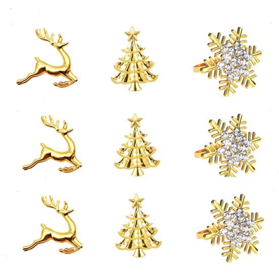 Christmas Napkin Rings Alloy Snowflake Elk Tree Napkin Holders Decorative Napkin Rings for Holiday Dining Table Decoration