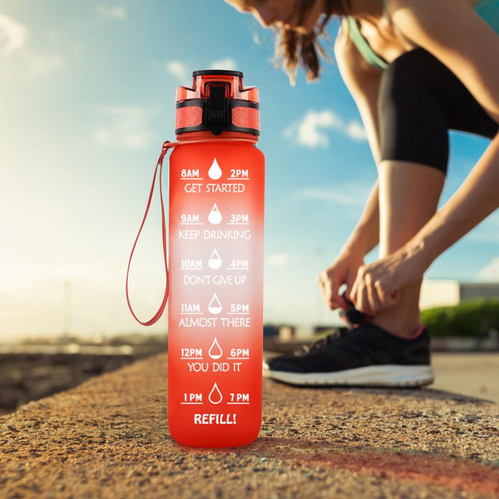 Large Water Bottle With Motivational Time & Removable Strainer, For Fitness, Gym And Outdoor Sports