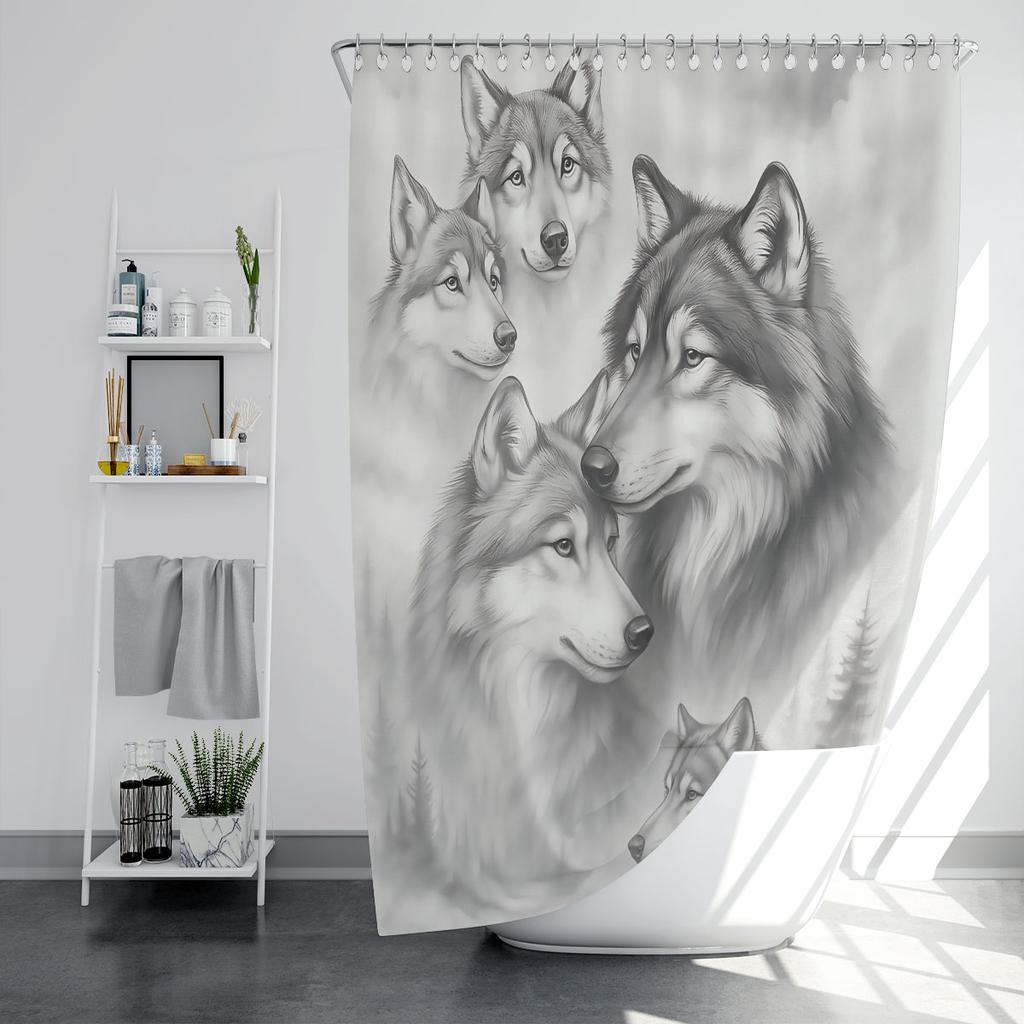 1 шт. Занавеска для душа с принтом в виде волка, водонепроницаемая, с 12 крючками, для ванной комнаты, душа, ванны, модное домашнее использование