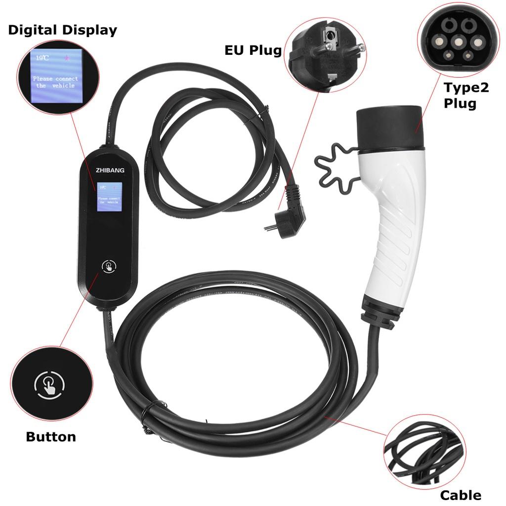 110 В/220 В Автомобильное портативное зарядное устройство для электромобилей ЖК-дисплей Зарядный кабель четвертой передачи 16A FCC UL EU Plug для электромобиля
