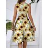 Женское весенне-летнее повседневное платье миди с V-образным вырезом без рукавов и цветочным принтом на талии