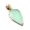 Natural Chrysoprase Gemstone 925 Sterling Silver Two Tone Pendant 1.4'' A9w20