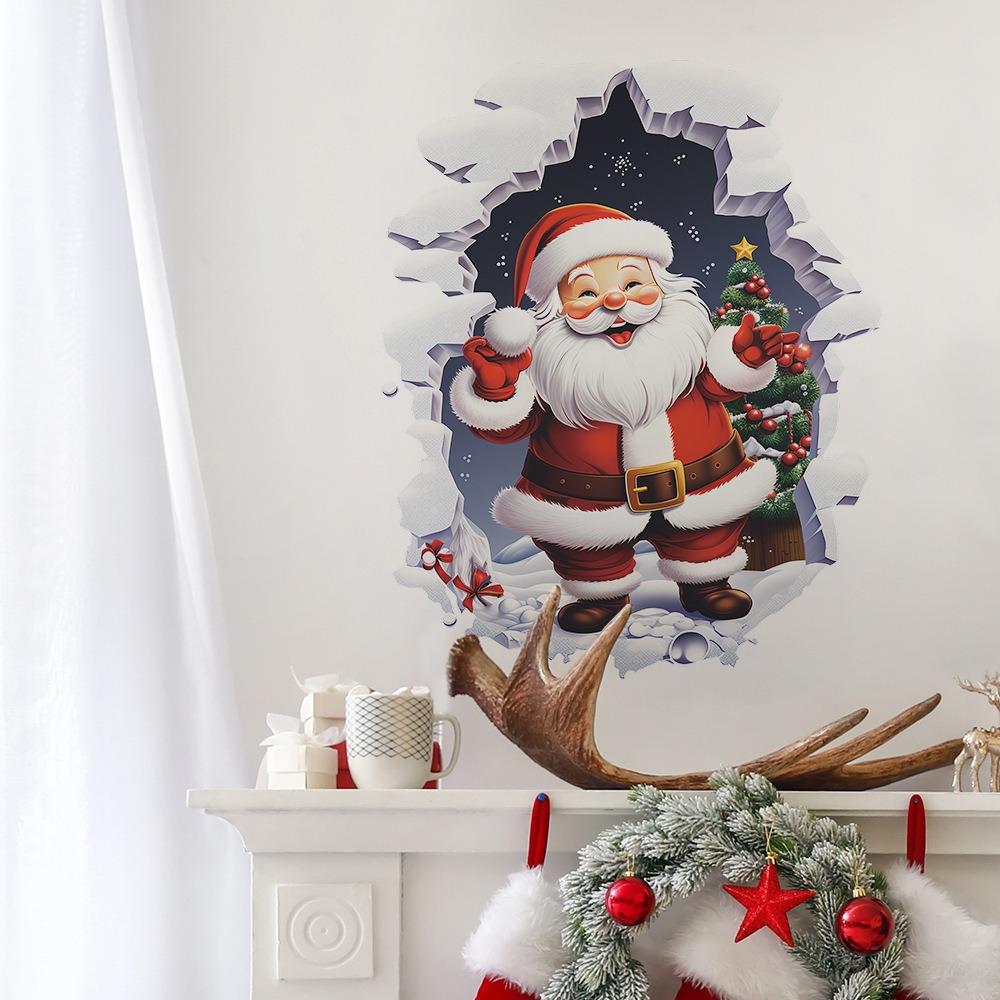 Christmas Wall Stickers Self Adhesive Santa Decals for Living Room Bedroom Porch Home PVC Waterproof Holiday