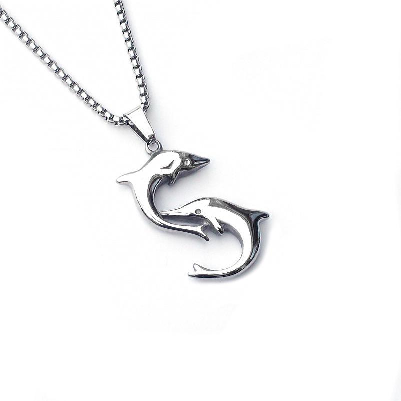 Fashion Titanium Steel Double Snake Pendant Trendy Male Personality Double Snake Wrap Necklace Men