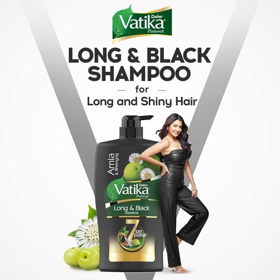 Dabur Vatika Long & Black Shampoo - 1 л | С амлой и брингараджем | Для блестящих, длинных и черных волос | Без добавления парабенов | Обеспечивает бережное очищение