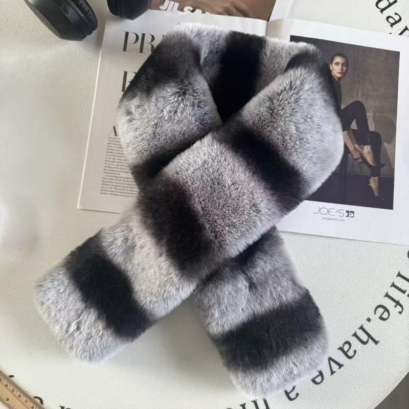 New Fashionable Chinchilla Color Imitation Rex Rabbit Hair Scarf, Female Winter Double-sided Thickened Encrypted Cross-haired Collar