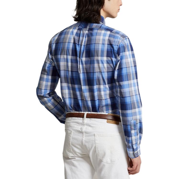 Polo Ralph Lauren SS22 клетчатая рубашка на пуговицах с длинным рукавом, приталенная рубашка, мужские рубашки, синяя MNPOWOV16822346