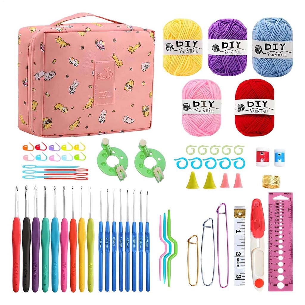 Набор для вязания крючком Набор крючков для вязания крючком для начинающих с пряжей для вязания крючком Портативный набор для вязания крючком Крючки для вязания крючком Дорожные принадлежности для вязания крючком