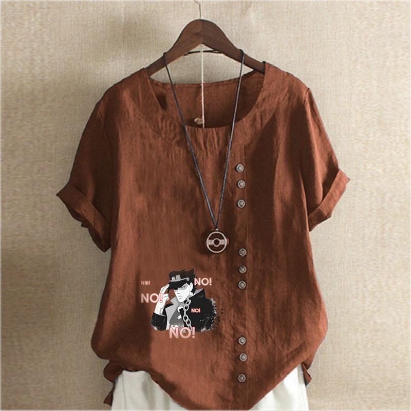 Женская модная футболка с круглым вырезом и коротким рукавом, повседневная хлопковая льняная рубашка с рисунком, свободная, крутая мужская летняя блузка с принтом, топы