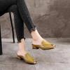 Leather Yellow Sandals and Slippers Women Summer Open-toed Flat Fish Mouth Fashion All-match Thick Heel Half Slippers