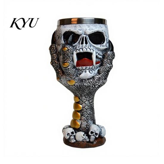 Retro Resin Drinking Chalice Horrible Stainless Steel Skull Goblet, Skeletal Wine Gothic Goblet Cocktail Glasses, Vintage Whiskey Cup for Halloween
